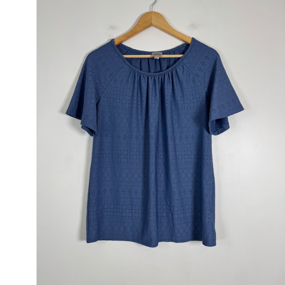 Cottagecore Como Vintage Womens Small Eyelet Blouse Blue CS11601TSC Short Sleeve